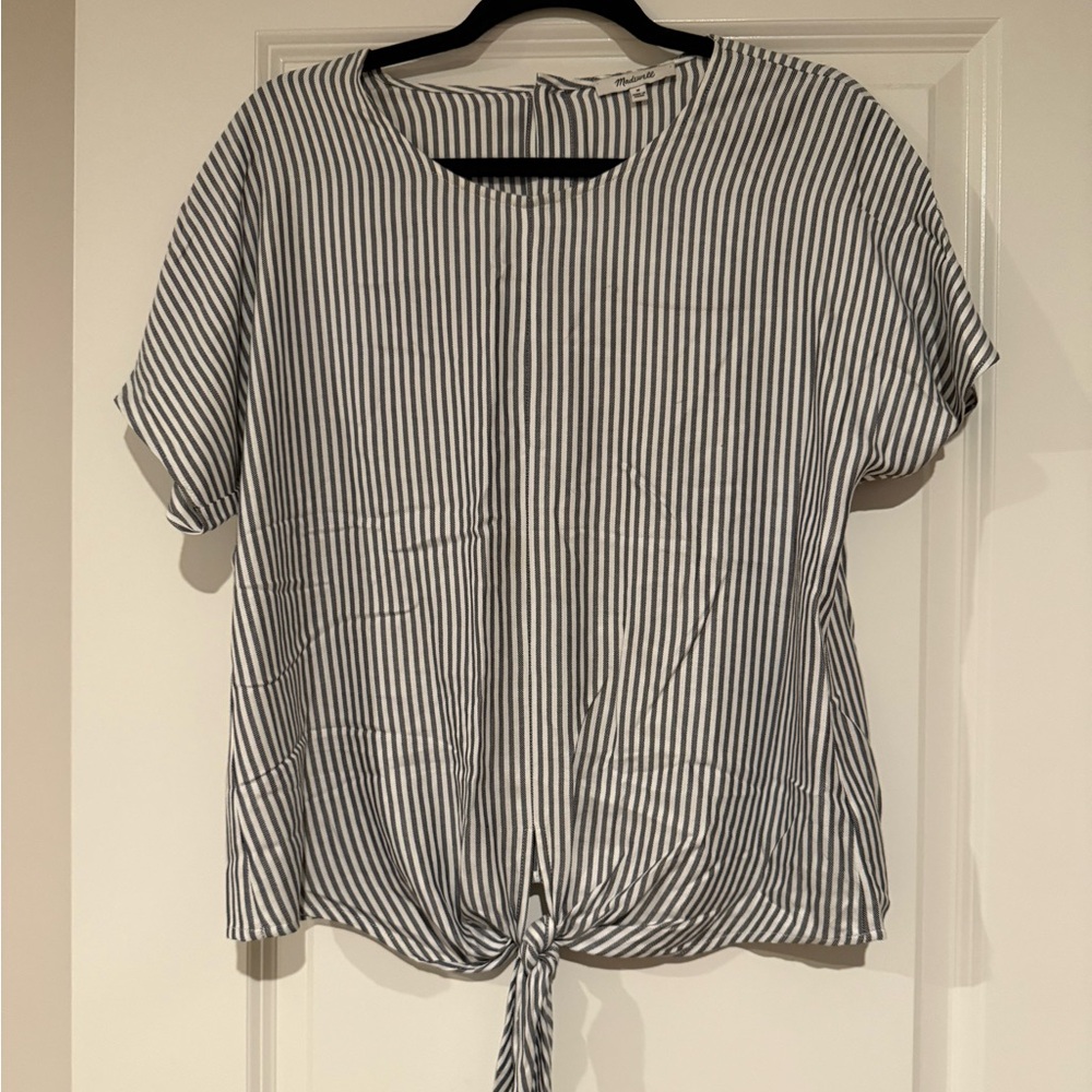 Madewell - Navy & White Striped Tie-Front Top (Size M)